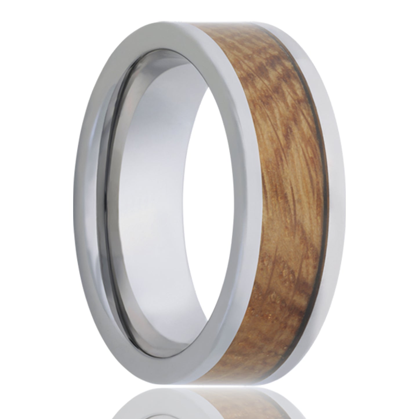 Cobalt Comfort Fit Polished Ring with Whiskey Barrel