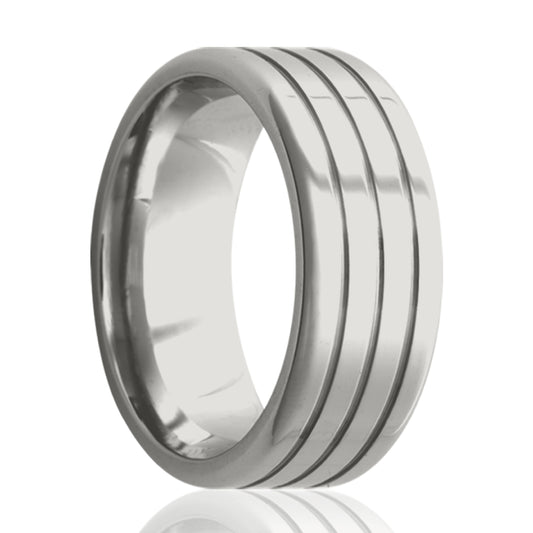 Cobalt Comfort Fit Polished Ring with Grooves