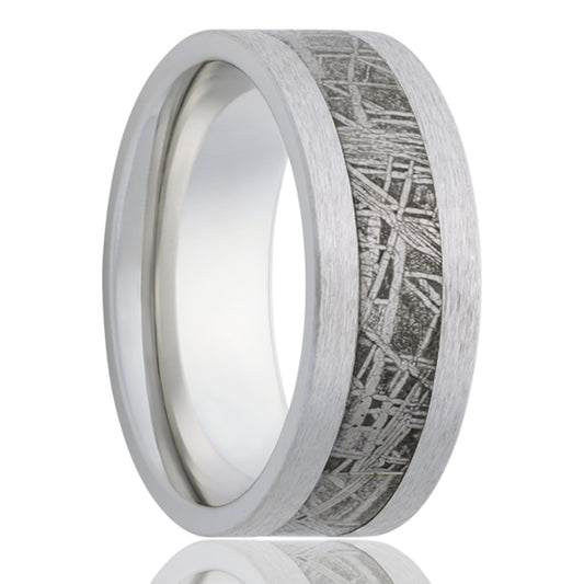 Cobalt Meteorite Inlay Ring - Satin Finish