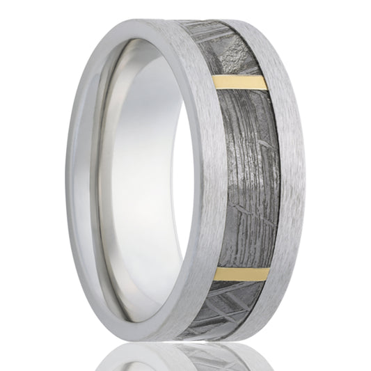 Cobalt Satin Flat Comfort Fit Ring with Meteorite Inlay