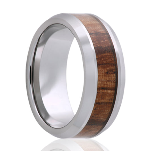 Cobalt Comfort Fit Ring with Zebra Wood Inlay