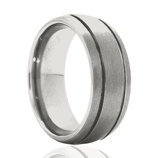 Cobalt Dome Satin Ring with Offset Grooves