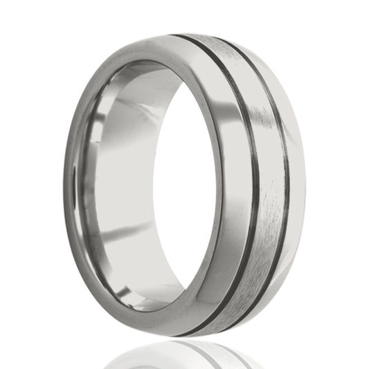 Cobalt Dome Ring with Satin Center and Grooves
