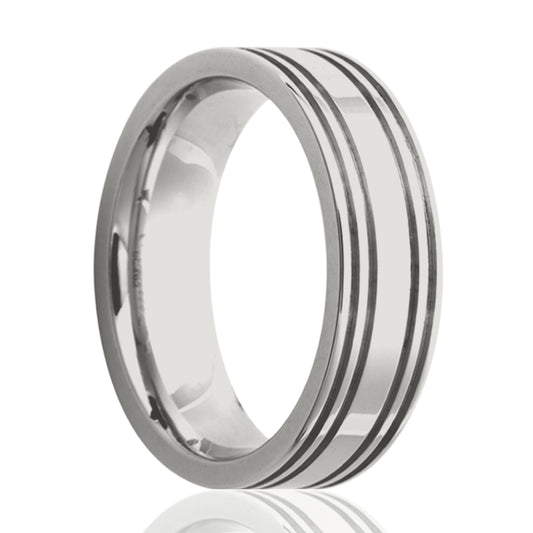 Cobalt Comfort Fit Polished Ring with Grooves