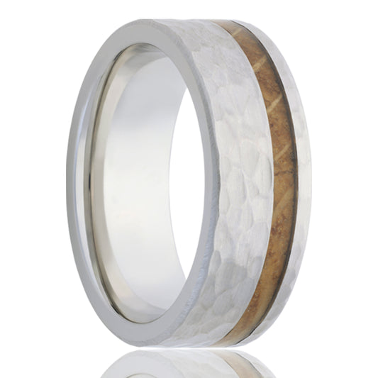 Cobalt Hammered Ring with Whiskey Barrel Inlay