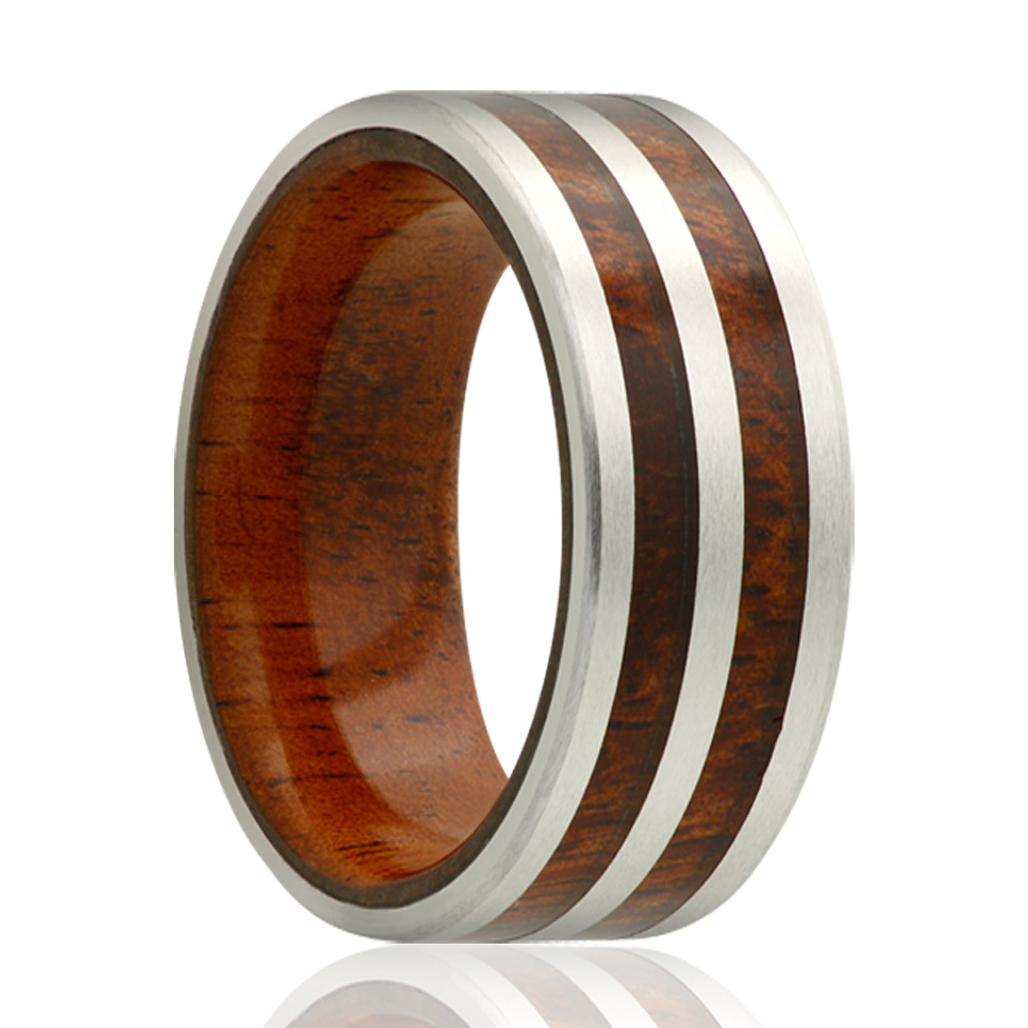 Cobalt Comfort Fit Satin Ring with Koa Wood