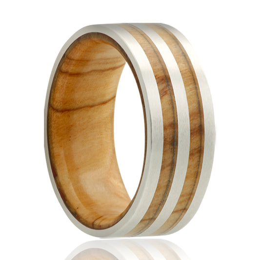 Cobalt Comfort Fit Satin Finish Ring with Wood