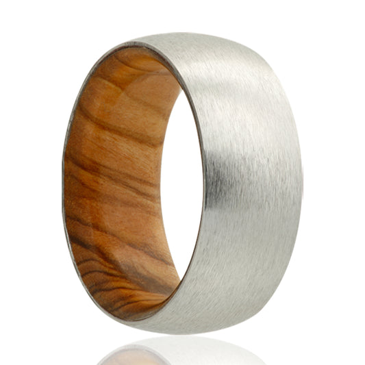 Cobalt Dome Ring with Satin Finish and Olive Wood