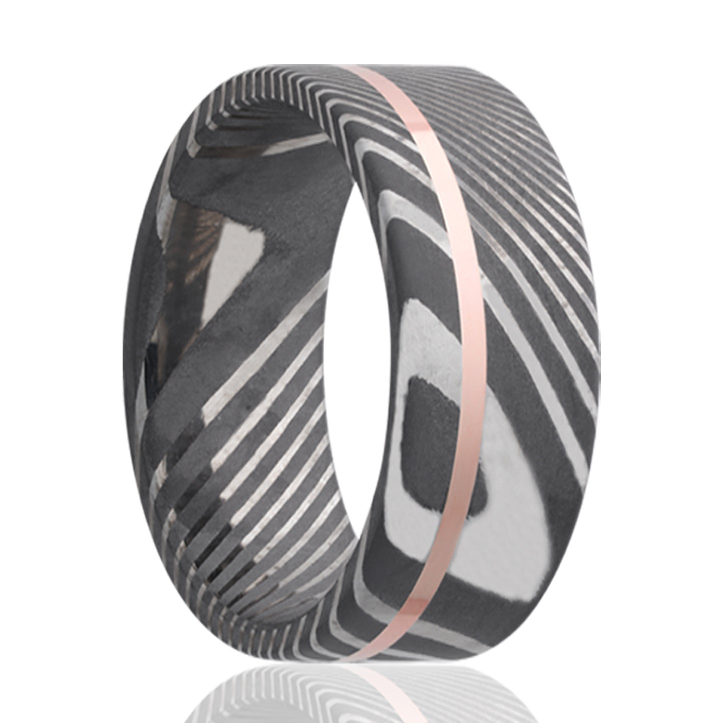 Damascus Steel Ring Comfort Fit Rose Gold