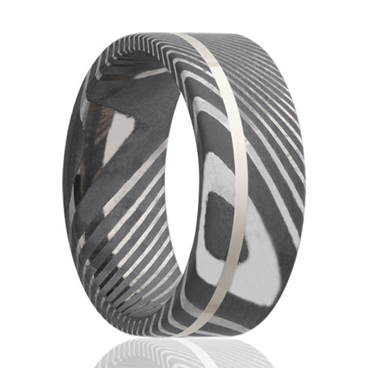 Damascus Comfort Fit Ring with Sterling Silver Inlay