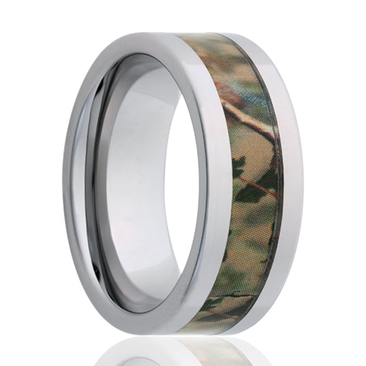 Titanium Comfort Fit Polished Ring with Camo Inlay