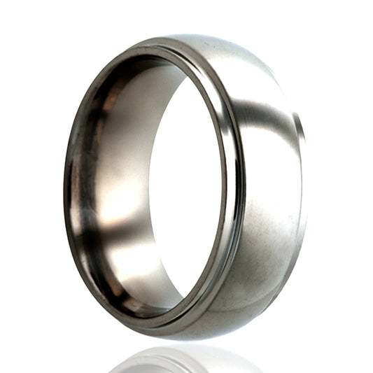 Titanium Dome Step Edge Polished Ring - Comfort Fit