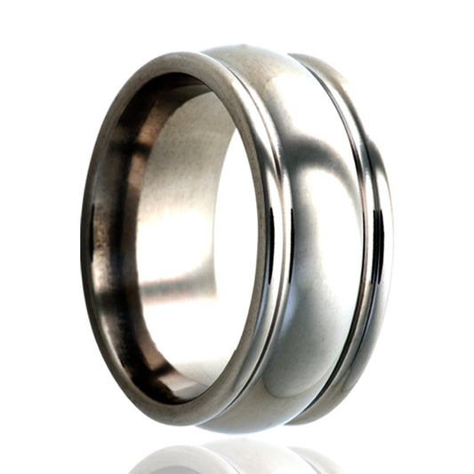 Titanium Comfort Fit Dome Grooved Ring - Polished