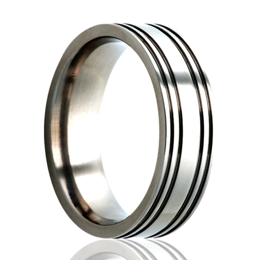 Titanium Comfort Fit Polished Ring with Grooves