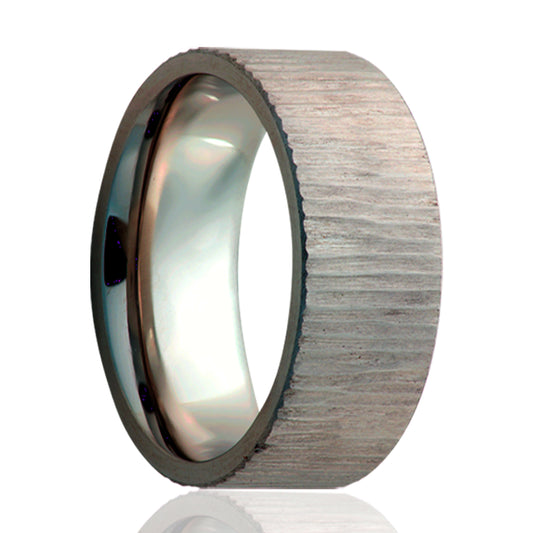 Titanium Comfort Fit Treebark Finish Ring - Fast Delivery