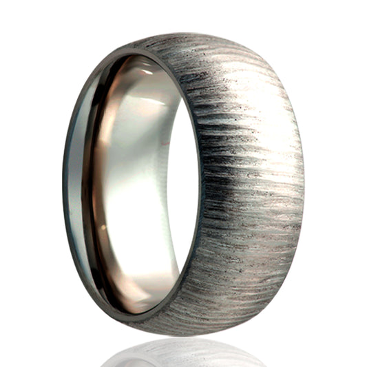 Titanium Dome Comfort Fit Treebark Finish Ring