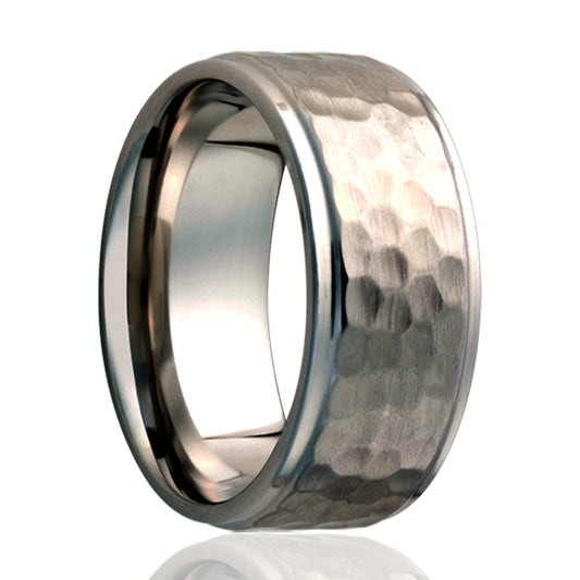 Titanium Hammered Flat Step Edge Ring - Polished