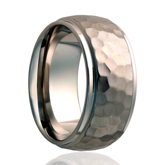 Titanium Hammered Dome Step Edge Ring - Polished