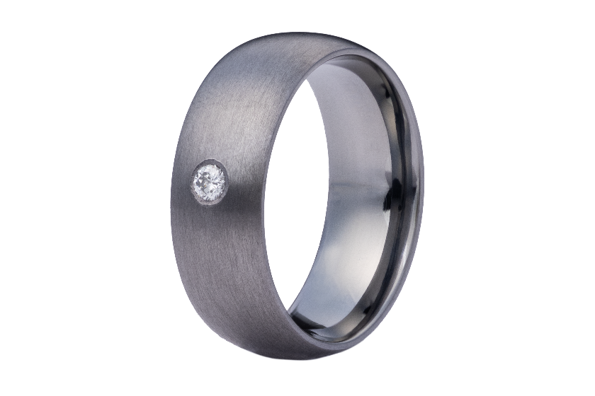 Tantalum Dome Satin Finish Ring with Diamond