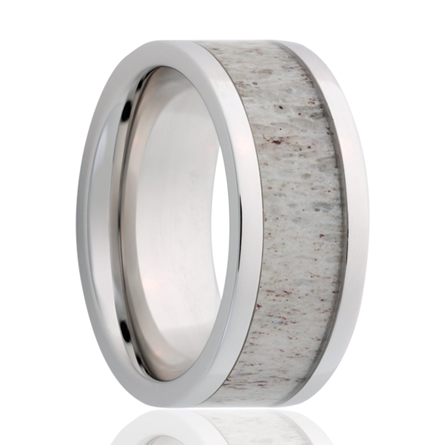 Tungsten Comfort Fit Polished Ring with Grey Antler