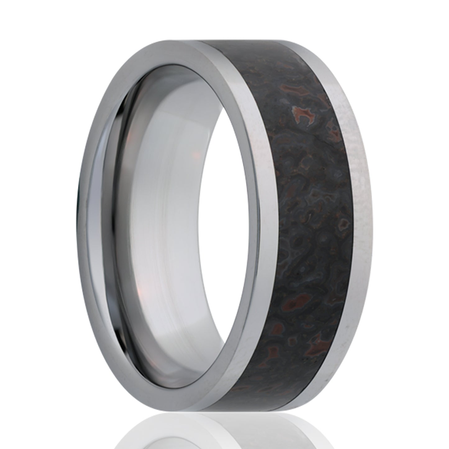 Tungsten Comfort Fit Polished Ring with Dinosaur Bone