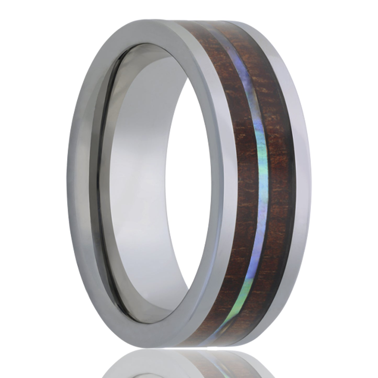 Tungsten Comfort Fit Polished Ring with Wood Inlay