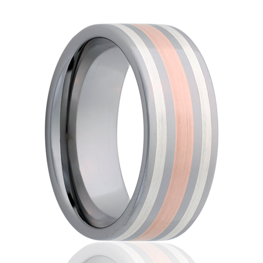 Tungsten Rose Gold Flat Comfort Fit Polished Ring