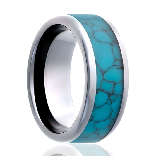 Tungsten Ring with Polished Finish and Turquoise Matrix