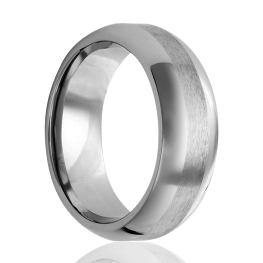 Tungsten Dome Ring Polished with Satin Stripe