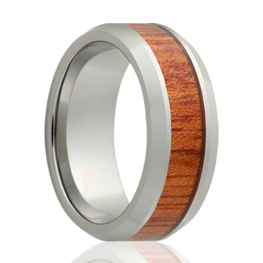 Tungsten Comfort Fit Ring with Blood Wood Inlay