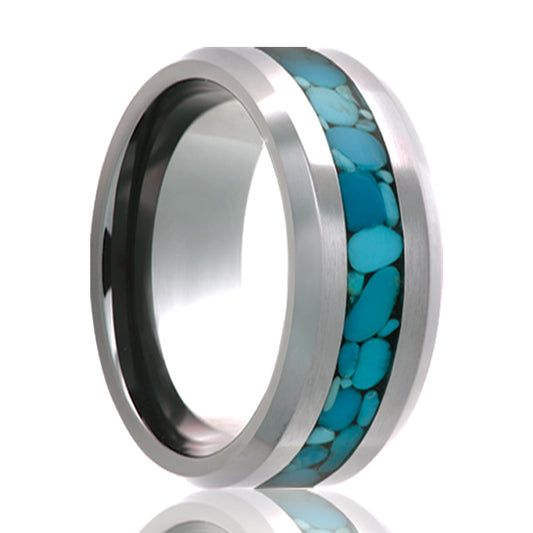 Tungsten Comfort Fit Ring with Turquoise Inlay