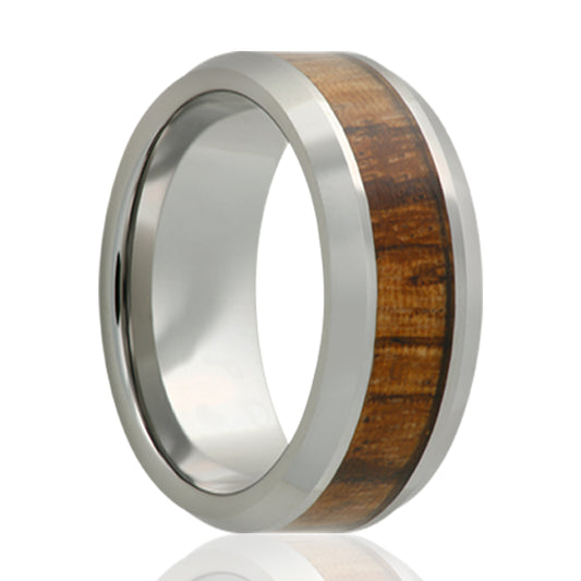 Tungsten Comfort Fit Ring with Zebra Wood Inlay