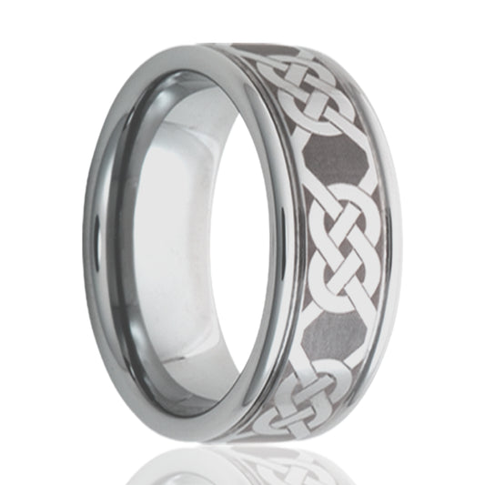 Tungsten Comfort Fit Polished Ring with Celtic Knot