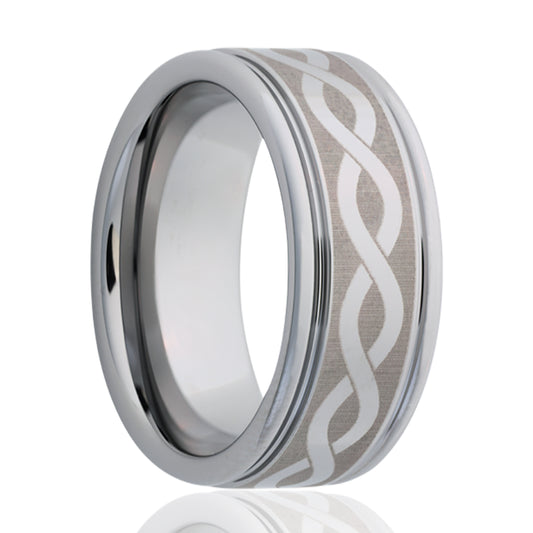 Tungsten Comfort Fit Ring with Infinity Engraving