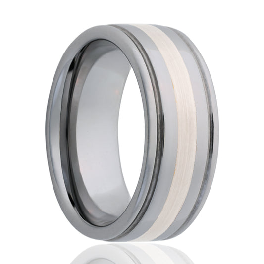 Tungsten Comfort Fit Ring with Platinum Inlay
