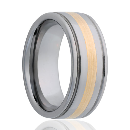 Tungsten Yellow Gold Inlay Comfort Fit Ring
