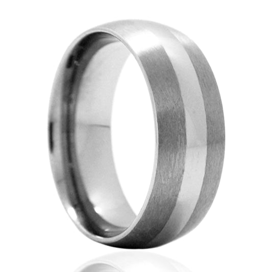 Tungsten Dome Satin Polished Stripe Ring