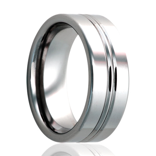 Tungsten Comfort Fit Polished Ring with Grooves