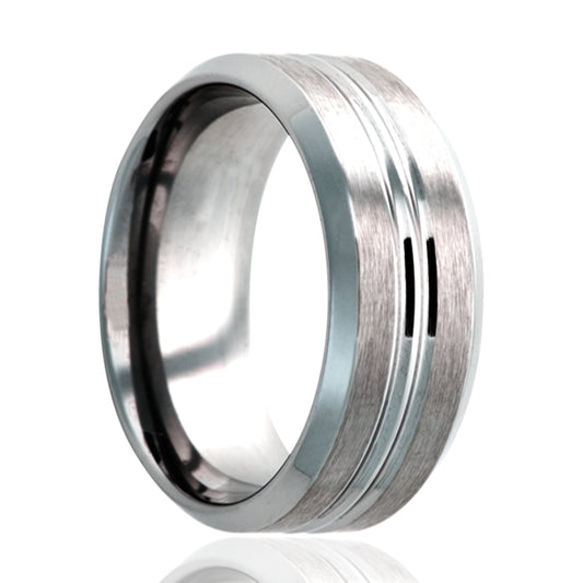 Tungsten Comfort Fit Satin Ring with Grooves