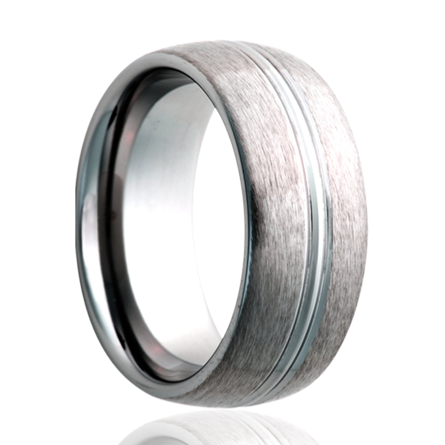 Tungsten Dome Satin Ring with 2 Grooves