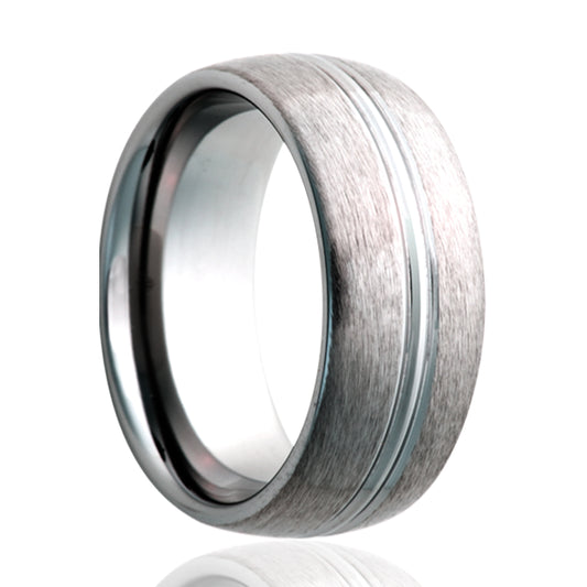 Tungsten Dome Satin Ring with 2 Grooves