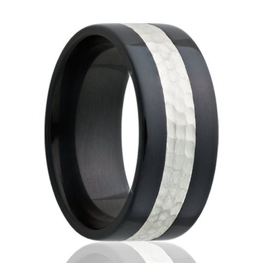 Zirconium Comfort Fit Polished Ring with Gold Inlay