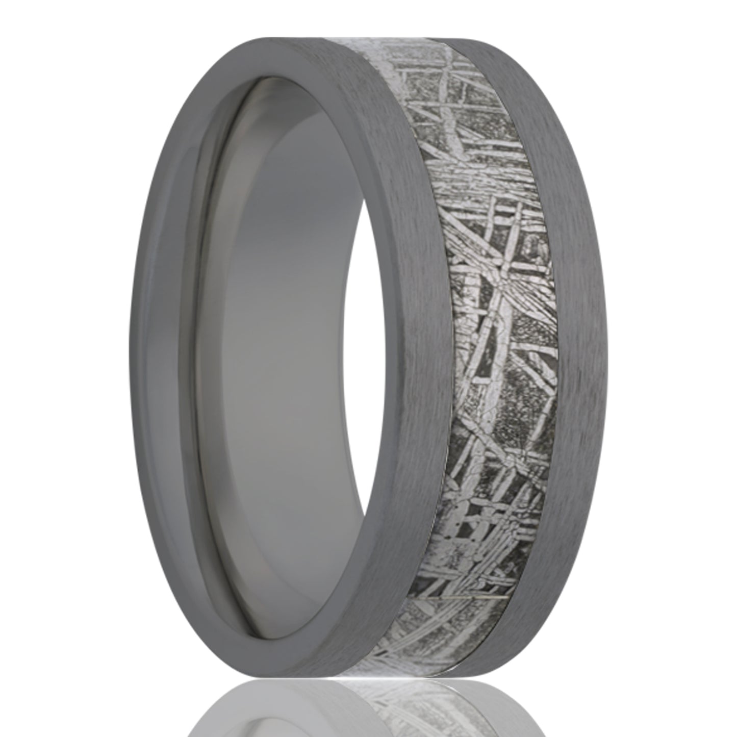 Zirconium Meteorite Inlay Ring - Satin Finish