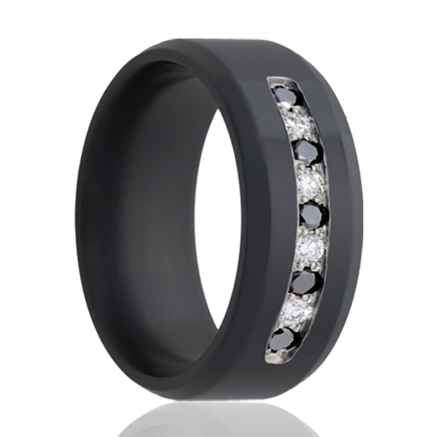 Zirconium Black & White Diamond Channel Ring