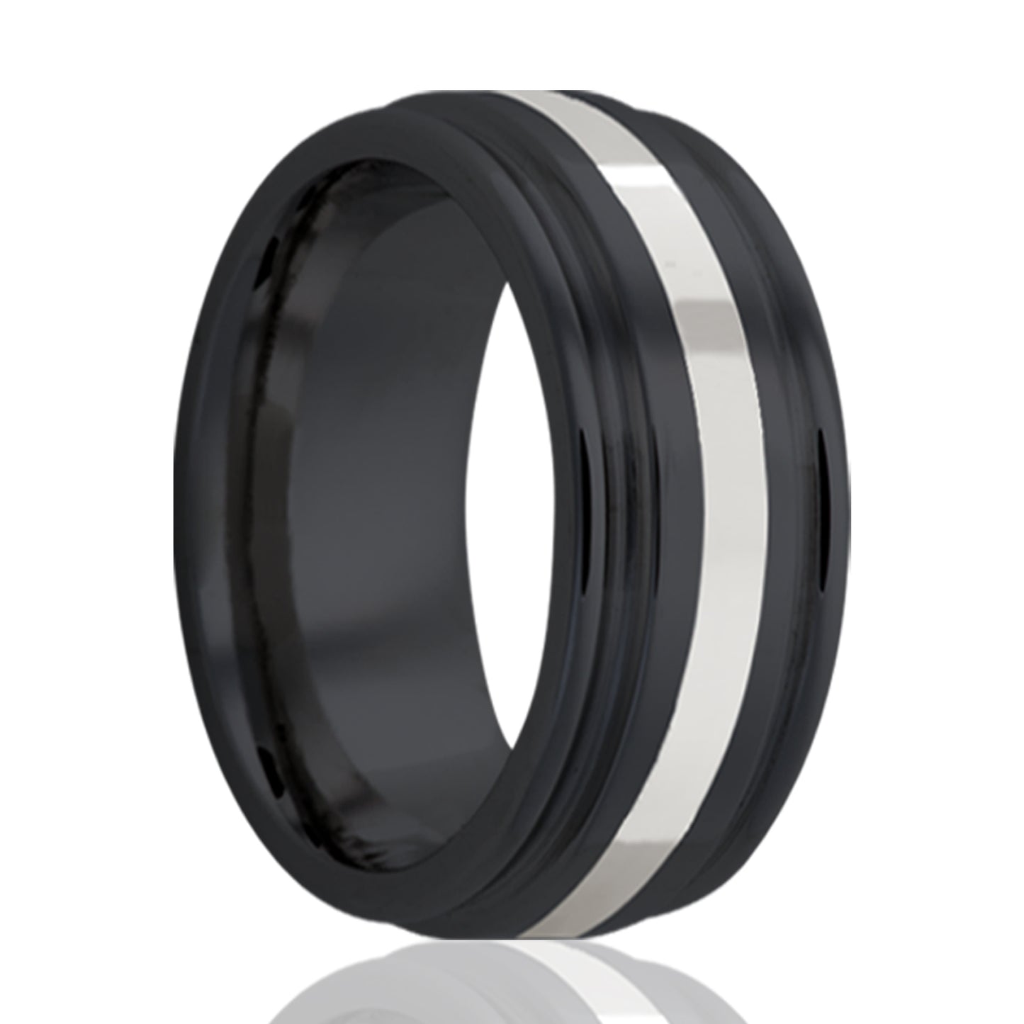 Zirconium Comfort Fit Ring with Platinum Inlay