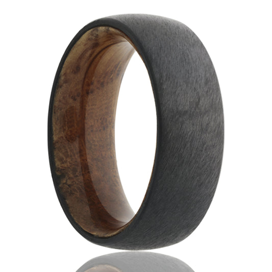 Zirconium Dome Ring with Satin Finish and Whiskey Barrel Sleeve