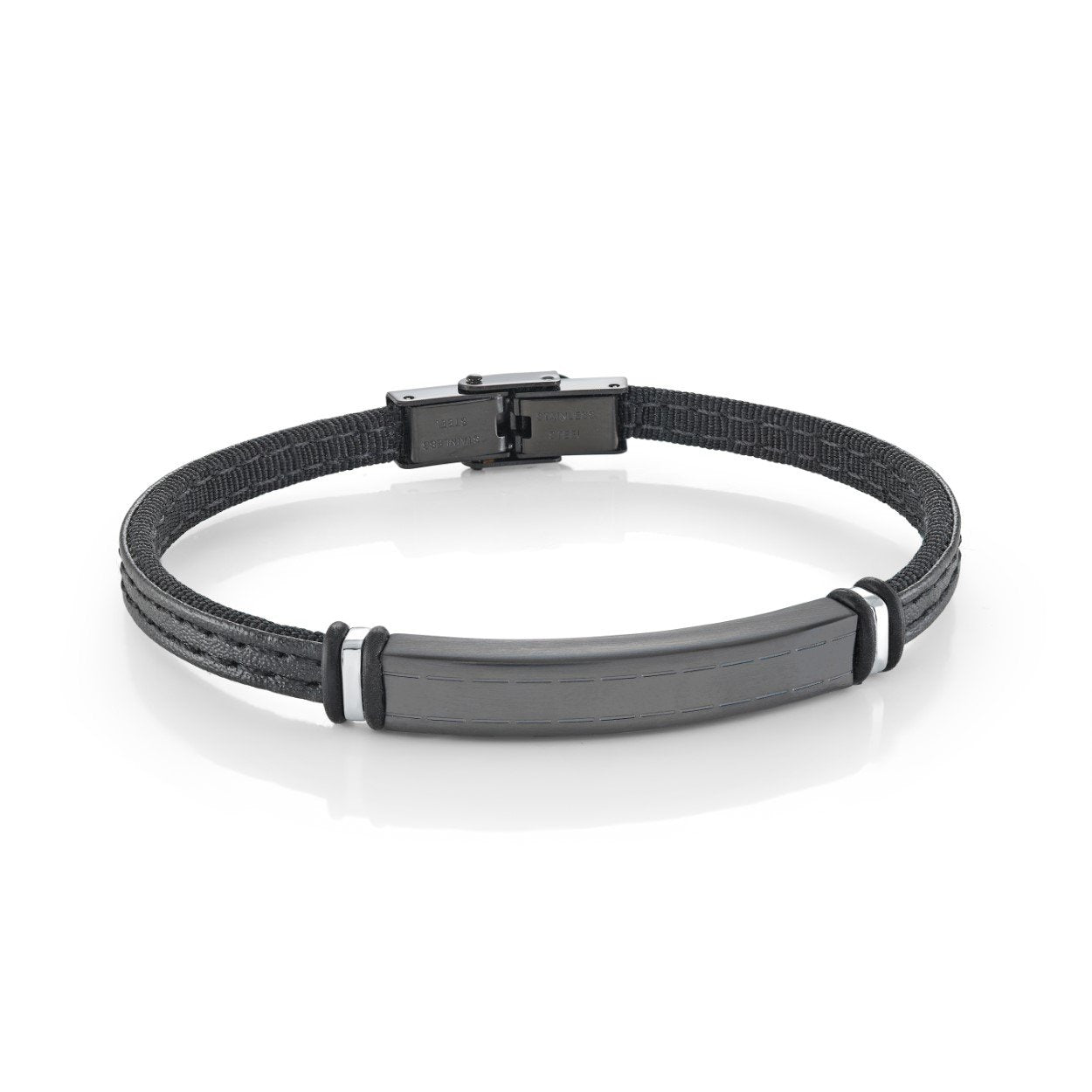 5MM-ID-PLATE LEATHER BRACELET