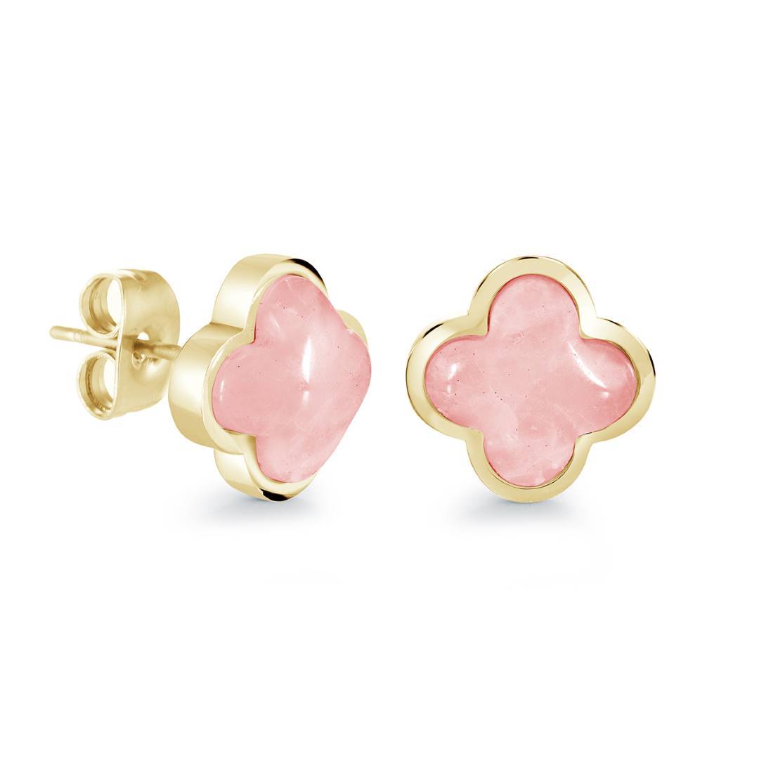 10MM ROSE-QUARTZ LUCKY CLOVER EARRINGS