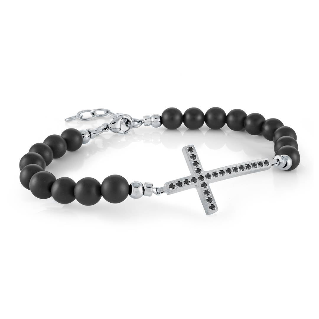 6MM ONYX & CZ CROSS BRACELET