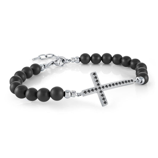 6MM ONYX & CZ CROSS BRACELET